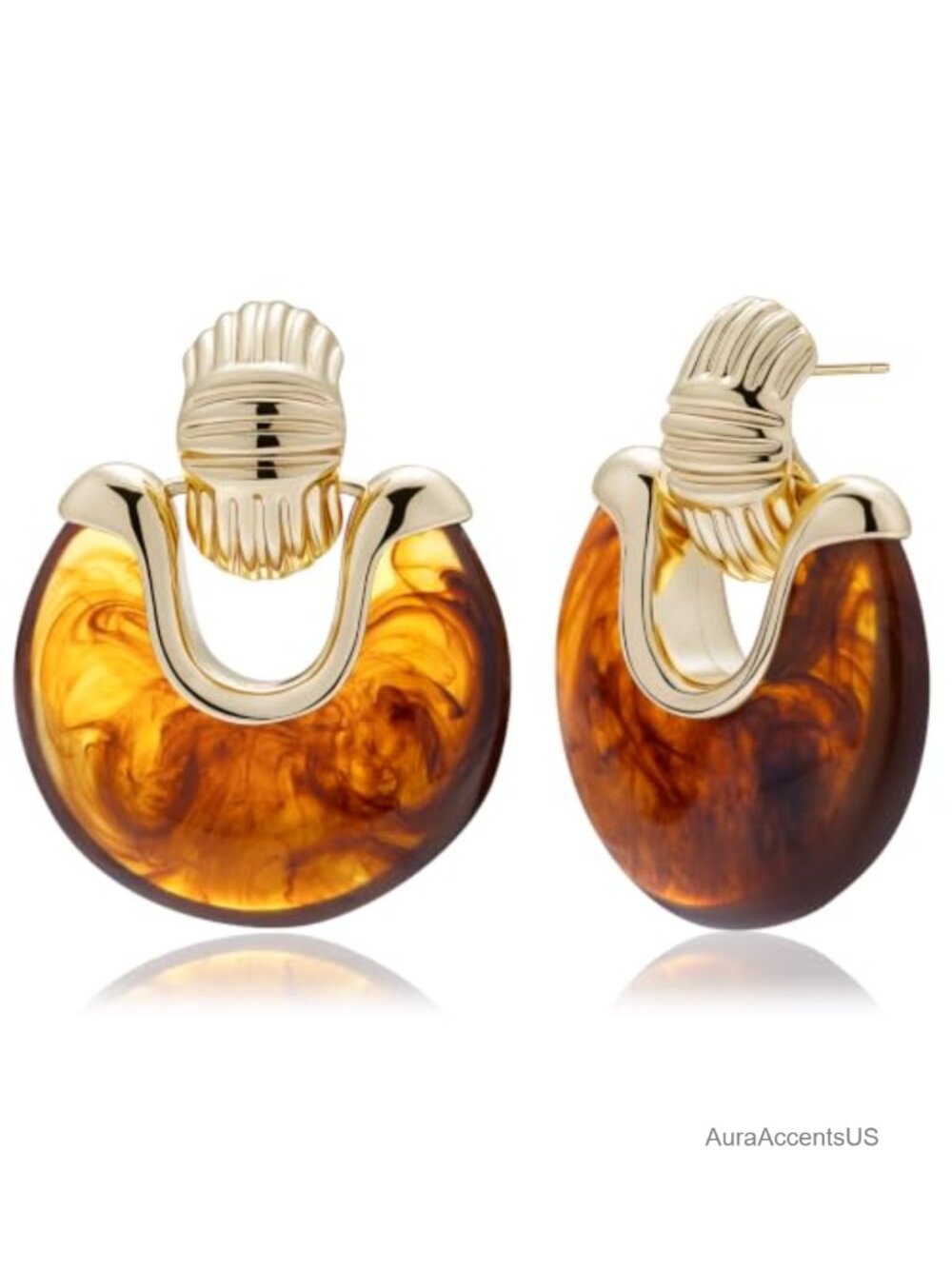 Gold Resin Dangle Drop Earrings Chunky Vintage Boho Statement Jewelry